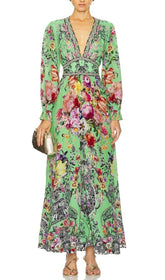 Porcelain Dream Green Floral Maxi Dress