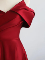 Vestido de fiesta largo con escote en forma de corazón y hombros descubiertos de satén rojo