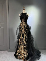 Vestido de fiesta largo con lentejuelas y cuello halter negro personalizado y vestido rojo vino