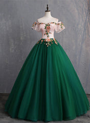 Beautiful Green Off Shoulder Tulle with Lace Formal Gown