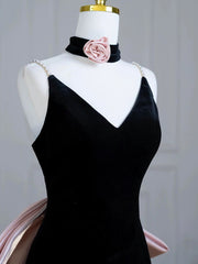 Black Velvet Mermaid Straps Lace-up Formal Dress with Bow