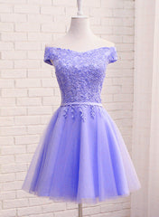 Purple Short Sleeves Lace Off Shoulder Party Dress