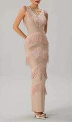 Kaleidrix Showstopping Fringe Bandage Maxi Dress