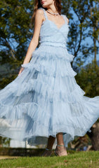Dreamy Blue Ruffle Tiered Tulle Maxi Dress