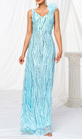 Fia Blue Sequin V-Neck Maxi Dress