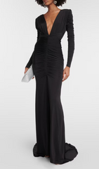 Alda Luxe Backless V-Neck Ruched Gown
