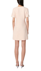 Rartingal Chic Tweed Knit Mini Dress with Pearl Trim & Ornate Buttons