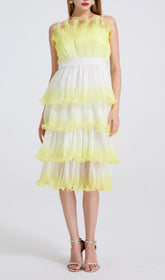 Fiene Ombre Yellow Tiered Ruffle Strappy Midi Dress