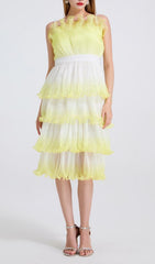 Fiene Ombre Yellow Tiered Ruffle Strappy Midi Dress