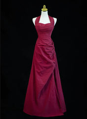 Vestido de fiesta largo con escote en forma de A, corte en A, color rojo vino
