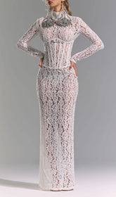 Isolde White Floral Lace Corset Maxi Dress
