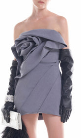 Calissa Sculptural Rose Strapless Mini Dress