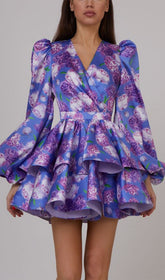 Bartek Vibrant Floral Puff Sleeve Mini Dress