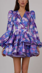 Bartek Vibrant Floral Puff Sleeve Mini Dress