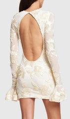 Arisa Chic 3D Floral Mesh Long Sleeve Mini Dress for Women