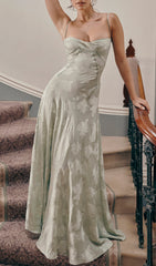 Billie Elegant Pistachio Floral Maxi Dress with Corset Lace-Up Back