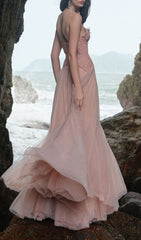 Finja Ethereal Blush Pink Strapless Corset Mesh Maxi Gown