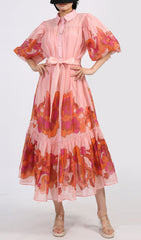 Gertraud Romantic Floral Print Midi Dress with Statement Puff Sleeves