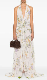 Chic Florine Floral Halter Ruffle Maxi Dress