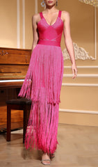 Eliora Hot Pink Tassel Bandage Maxi Dress
