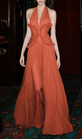 Gili Orange Halter Maxi Dress