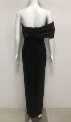 Ilia Black Embellished Off-Shoulder Bandage Maxi Gown