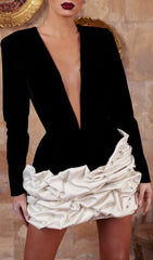 Head-Turning Black & White Crystal Puff Mini Dress