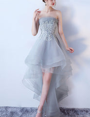 Fashionable Grey Tulle High Low Party Dress