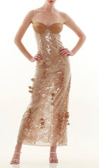 Hiroshi Dazzling Sequin & 3D Floral Maxi Dress