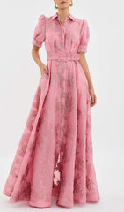 Cenobia Blush Pink Embossed Floral Maxi Dress