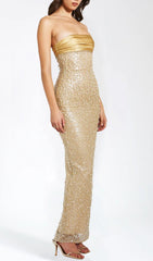 Alazne Dazzling Sequin & Pearl Strapless Maxi Dress