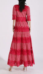 Ensley Exquisite Red Lace Embroidered Maxi Dress