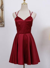 Cute Straps Dark Red Mini Party Dress