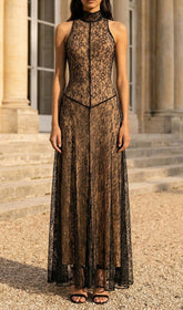 Jagna Black Lace Mock Neck Maxi Gown