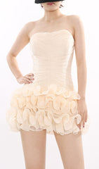 Jessia Chic Strapless Ruched Ruffle Mini Dress