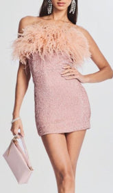 Dazzling Feather & Sequin Off-Shoulder Mini Dress