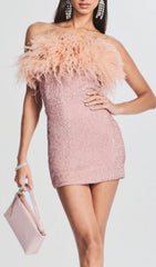 Dazzling Feather & Sequin Off-Shoulder Mini Dress