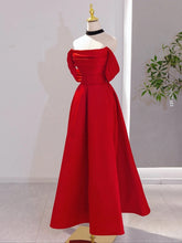Vestido de noche largo con escote en A y corte en A de satén rojo