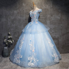 Vestido de fiesta azul glamuroso de tul con encaje y flores para dulces 16