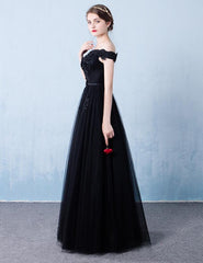 Black Off the Shoulder Tulle A-line Prom Dress