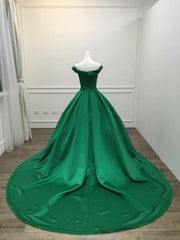 Vestido de noche largo de satén verde oscuro para fiesta de graduación