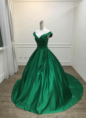 Vestido de noche largo de satén verde oscuro para fiesta de graduación
