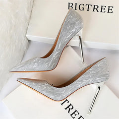 Comfort Wedding Single Shoes Shallow Mouth Thin High Heel Pointed Toe Elegant Sequins Sandals