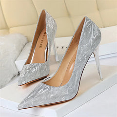 Comfort Wedding Single Shoes Shallow Mouth Thin High Heel Pointed Toe Elegant Sequins Sandals