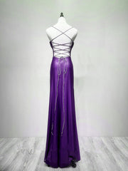 Vestido formal morado con tirantes de licra
