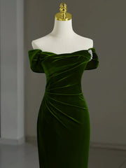 Green Mermaid Velvet Off Shoulder Party Dress