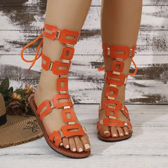 Fashionable Flat Sandals with Back Lace-up Designer Sandals Sexy Open Toe Roman Style Casual Boots 36-43