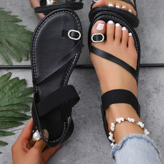 Sandals Flat Heels Clip-toe Casual Rome Sandals Ankle Buckle Strap Female Beach Shoes