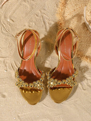 Gold Beaded High Heel Sandals