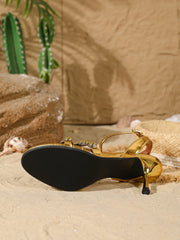 Gold Beaded High Heel Sandals